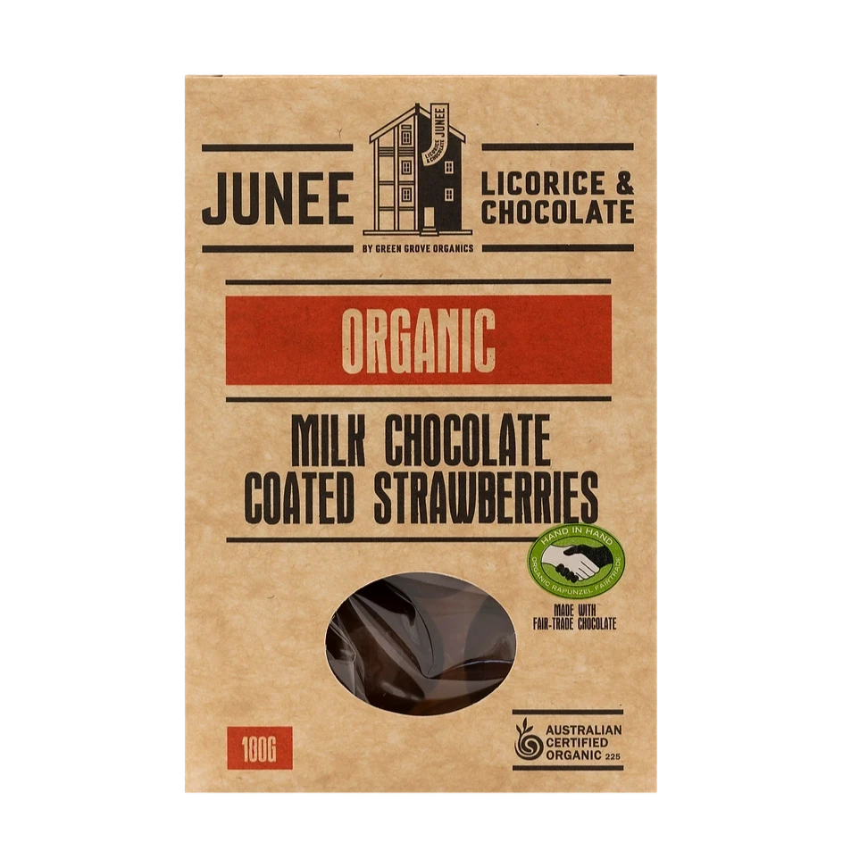 Junee Organic Milk Chocolate Strawberries - 100g