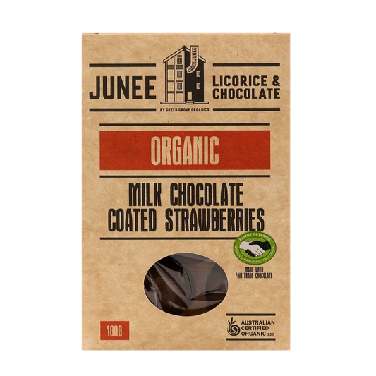 Junee Organic Milk Chocolate Strawberries - 100g